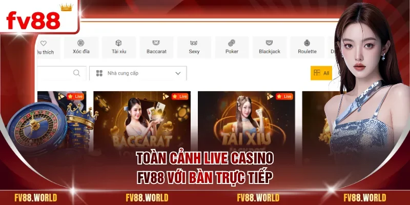 Toàn cảnh live casino FV88 với bàn trực tiếp